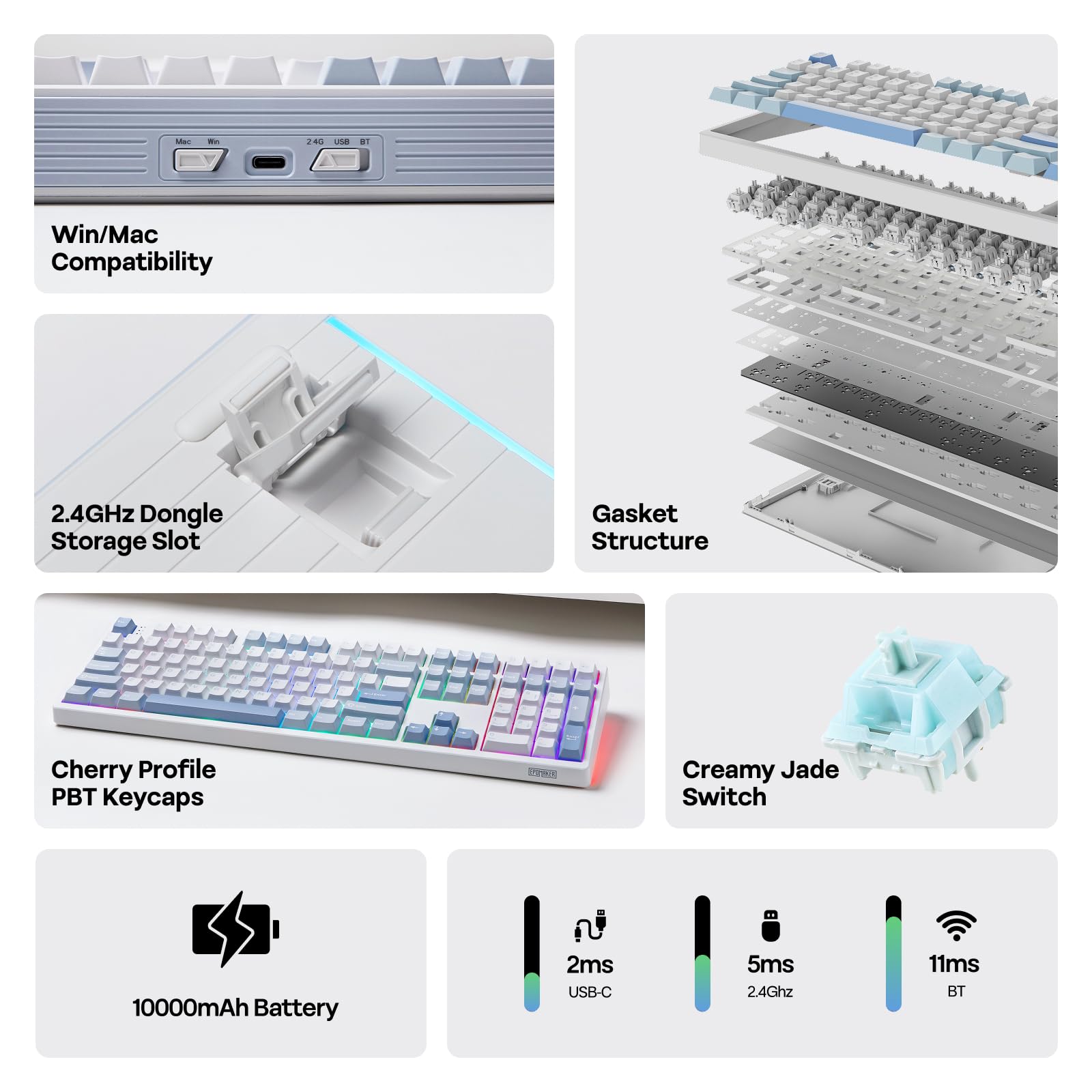 Amazon.com: EPOMAKER TH108 Full Size Mechanical Keyboard, Wireless